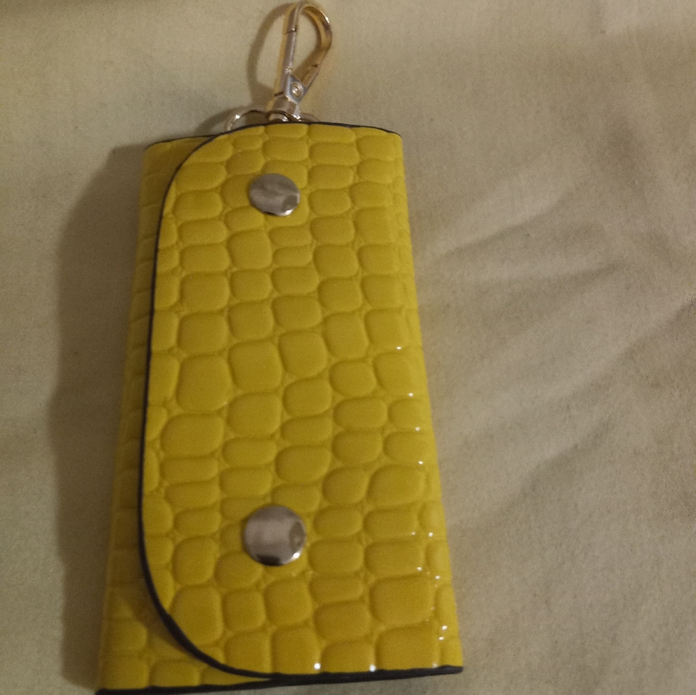 Yellow color patten leather key case, 4.5 length, 2.5" width